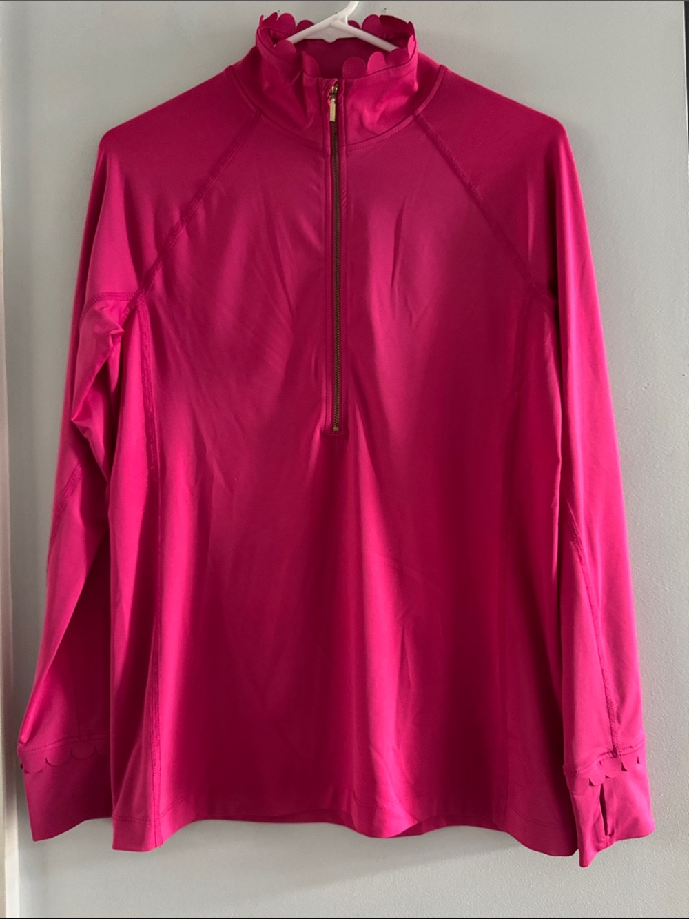 Crown & Ivy Small Pink Scallop Collar Zip Jacket Stretch Athleisure